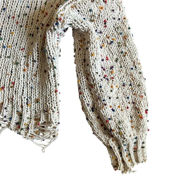 Adora Sweater SZ Med Distressed Rag Multicolor Pom Pom's Oversized Crop Chunky - Picture 3 of 7